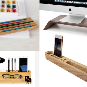 4 Desk Organiser Files CNC Files for Wood (svg, dxf, pdf, eps, ai, stl)