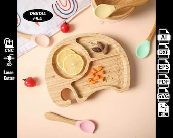 Elephant Serving Tray CNC Files for Wood (svg, dxf, pdf, eps, ai, stl)