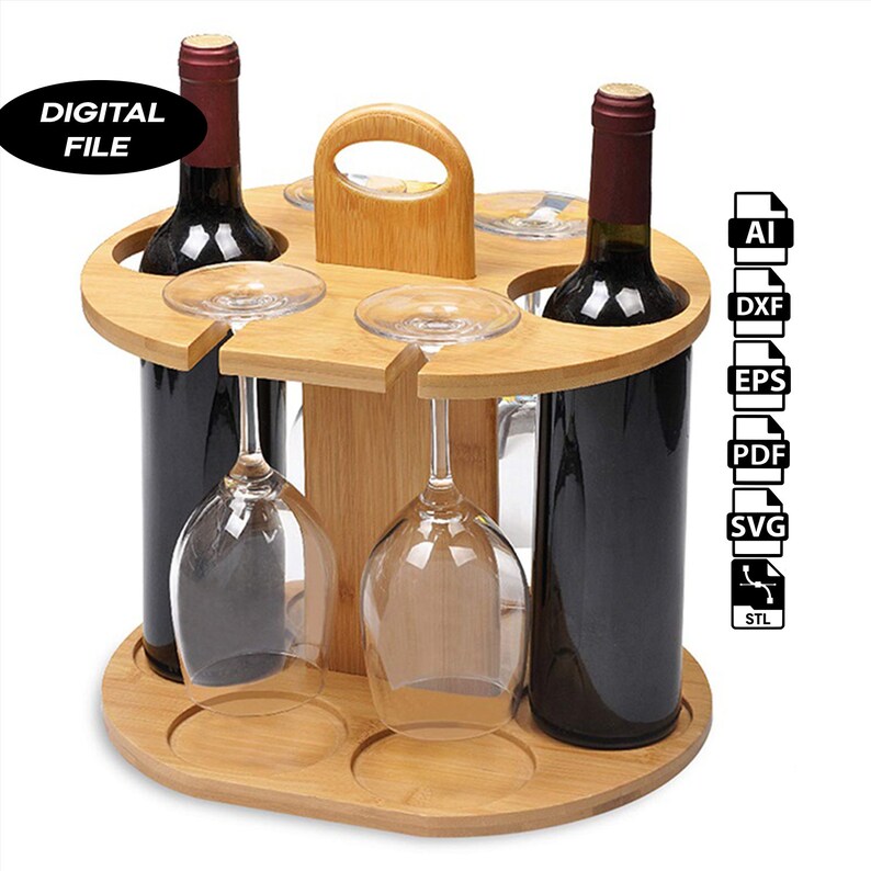 Wine Holder - CNC Files for Wood (svg, dxf, pdf, eps, ai, stl) image 1