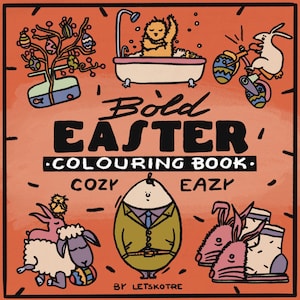 Numérique audacieux, facile, confortable, apaisant pour adultes et enfants, art moderne de Pâques, livre de coloriage, 36 illustrations d'artistes PDF + PNG, téléchargement immédiat