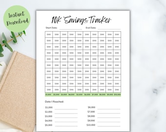 10k Savings Tracker, Printable, Savings Goal, Savings Challenge, 10,000 Tracker Planner, Money Challenge, PDF