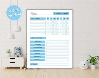 Chore Chart for Kids, Kids Chores, Kids Chore Chart, Responsibility Chart, Chore Chart Printable, PDF, Instant Download, Blue