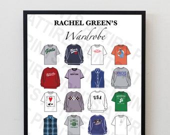 AMIGOS del Reino Unido Rachel Green Outfit Armario Colección de camisetas Ilustración Impresión Póster A4 Descarga digital