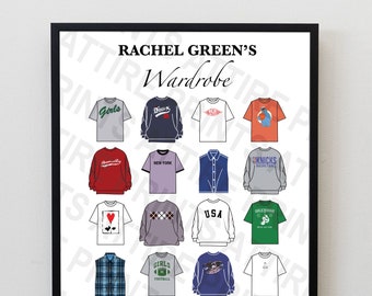 UK FRIENDS Rachel Green Outfit Wardrobe T-Shirt Collection Illustration Print Poster A4 Digital Download