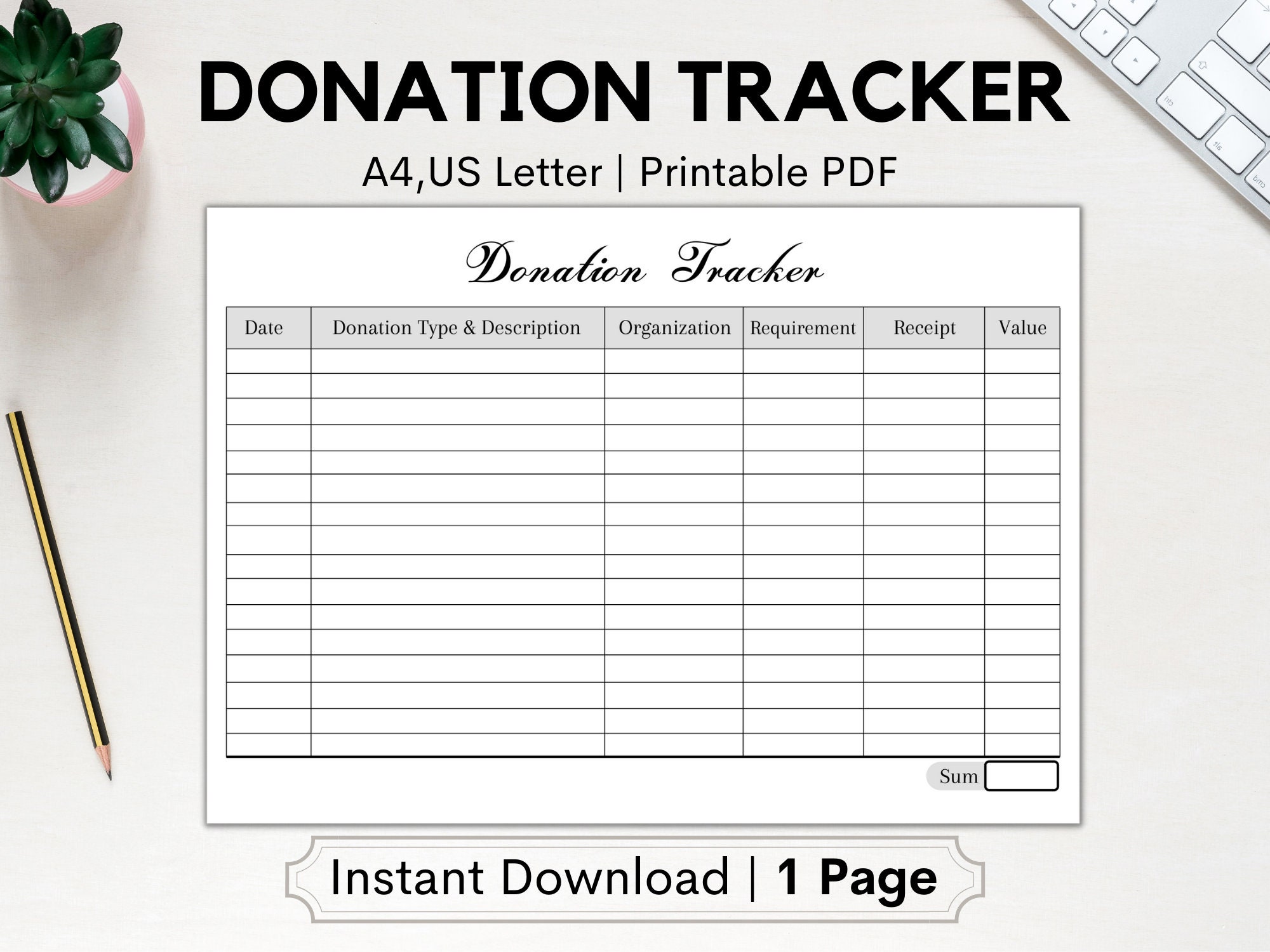 Donation Tracker Donation Printable Charity Log Charity | Etsy