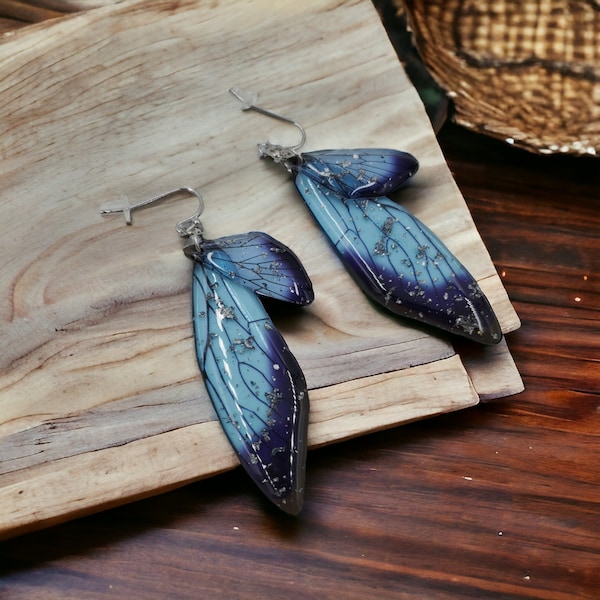 Boucles d'oreilles ailes de fées papillons bleu