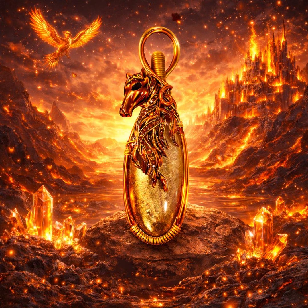 Ignarion Pendant Necklace Made With a Sunstone and a Horse Theme. - Etsy