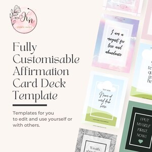Affirmation Words Card Deck Template - Vollständig anpassbar, personalisierte Phrasen, Erstellen Sie Ihre eigenen, vorgefertigten Karten