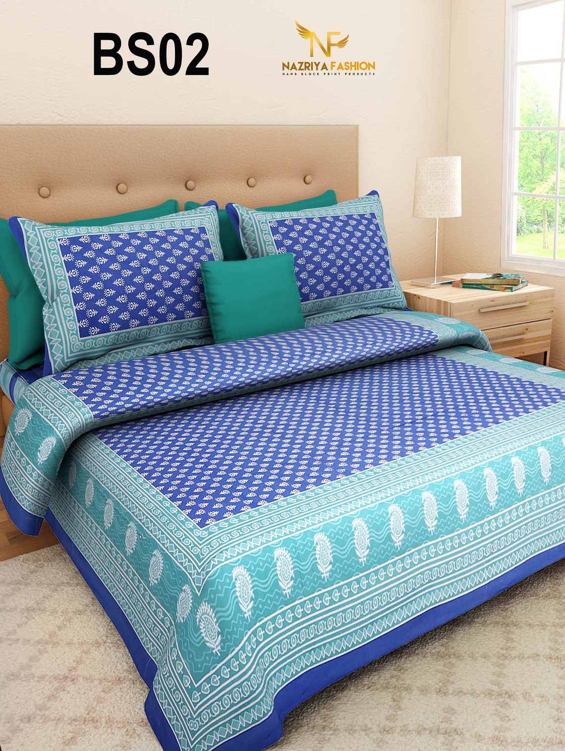 Hand Block Printed Bedsheet With 2pillows Coverswashable Etsy