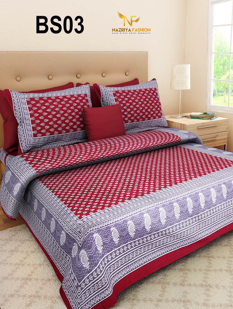 Hand Block Printed Bedsheet With 2pillows Coverswashable Etsy