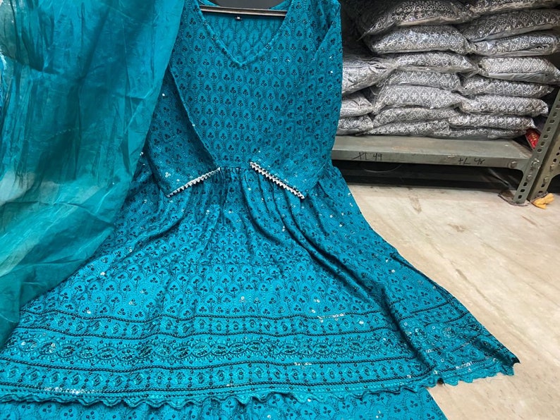 Pakistani Anarkali Suits Blue Full Embroidery Chikankari | Etsy
