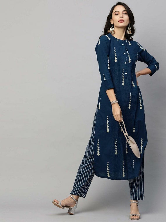 Designer Kurti Pant Set Straight Kurti 