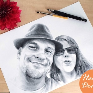 Custom Charcoal Couple Portrait: Hand-Drawn Sketch From Photo