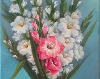 Gladiolus Oil Painting: Floral Still Life Canvas Art, 12x24  by SvetlanaSartStudio