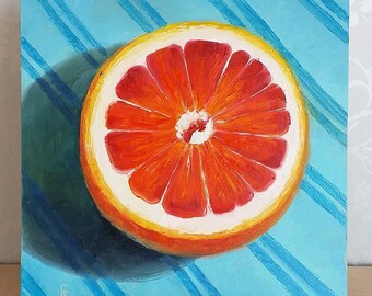 Grapefruit Painting Fruit Still Life Original Art Citrus Wall Art Impasto Oil Painting Citrus Fruit Artwork Kitchen Wall Art Breakfast Art