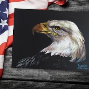 Bald Eagle Pastel Painting: Original Bird Portrait Art (24x34cm), Patriotic Wall Decor by SvetlanaSartStudio