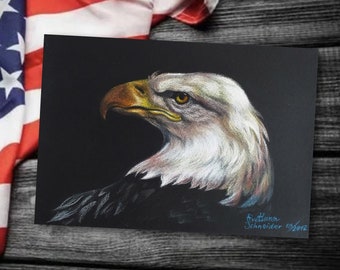 Eagle Painting Bird of Prey Original Art Pastel Drawing American Bald Eagle Wall Art Black and White Art Bird Artwork by SvetlanaSartStudio