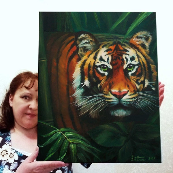 Bengal Tiger Painting Wildlife Original Art Tiger Portrait Oil Painting Canvas Wall Art Animal Fine Art Jungle Painting bySvetlanaSartStudio