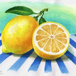 Lemon Painting Original Watercolor: Citrus Still Life Art, 8x12", Summer Fruit Art by SvetlanaSartStudio