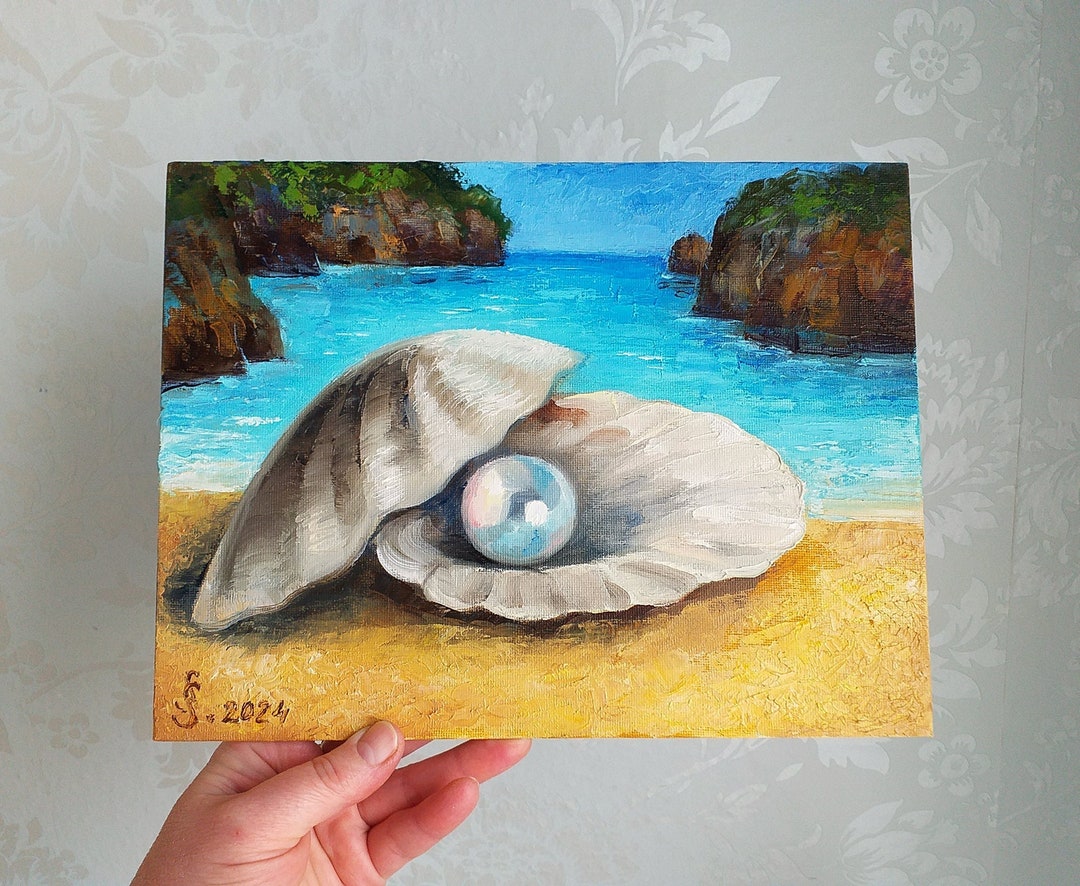 Pearl Oyster Oil Painting Shell Original Art Seascape Impasto Oil ...