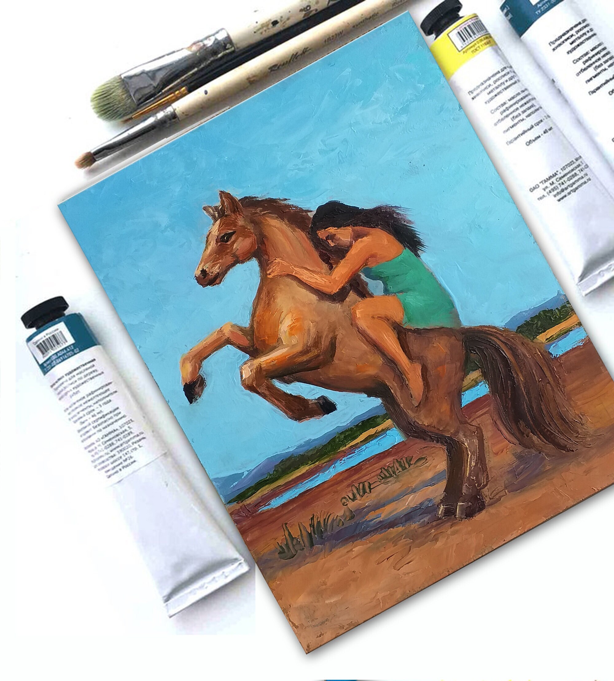 Girl on Horse Painting Original Art Horse Oil Painting - Etsy