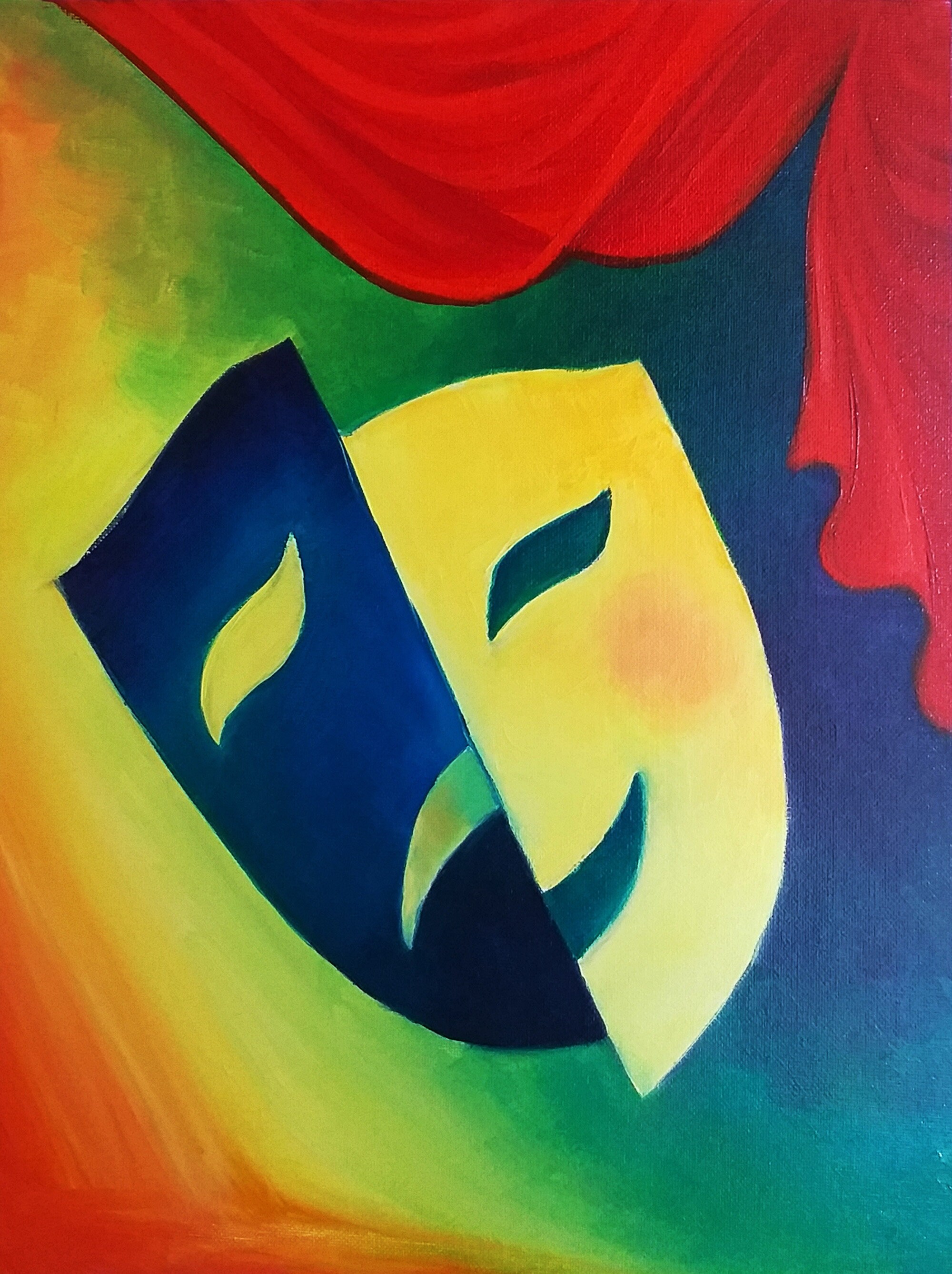 Theatre Mask Painting Comedy Tragedy Masks Original Art Mime Masks Oil