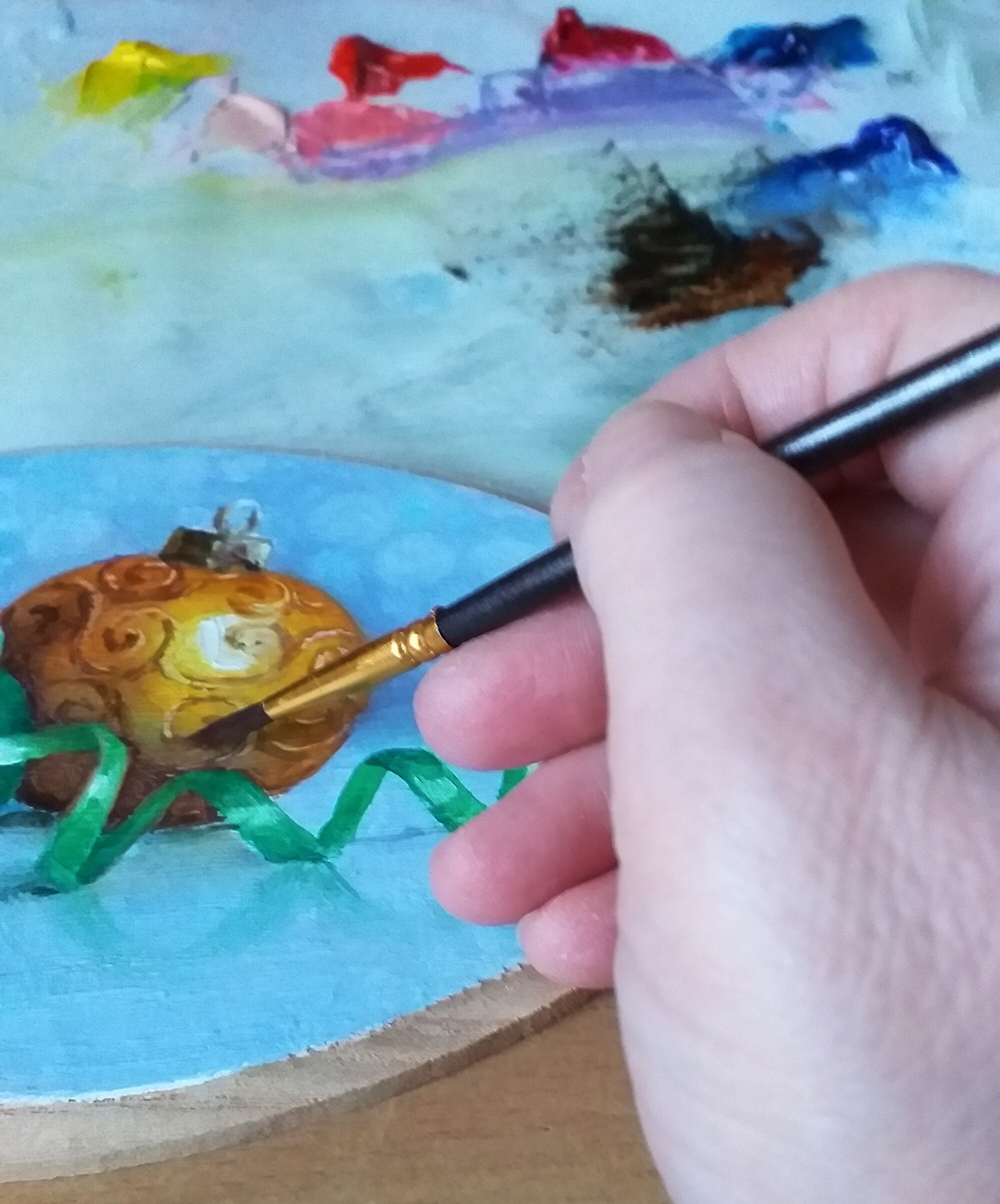 Christmas Balls Painting Original Art on Oval Wood Panel Etsy