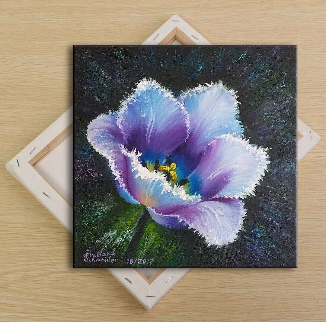 Tulip Painting Big Flower Original Art Impasto Oil Painting on Canvas ...