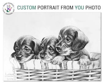 Pet Portrait from Photo Puppy Portrait Original Art Charcoal Drawing Custom Dog Drawing Custom Funny Pet Portrait by SvetlanaSartStudio