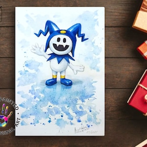 Persona 5 Jack Frost Watercolor Painting Anime Original Art Snow Elf Wall Art from Video Game Shin Megami Tensei Art by SvetlanaSartStudio