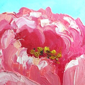 Peonies Painting Floral Still Life Original Art, Peony Mini Oil Painting on Panel Tiny Painting on Easel Miniature Art by SvetlanaSartStudio image 6