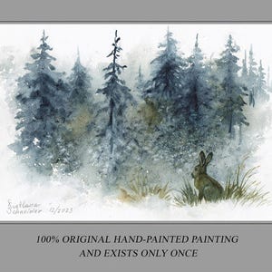 Hase im Wald Malerei Original Aquarell Waldtier Natur Wandkunst 20x30cm