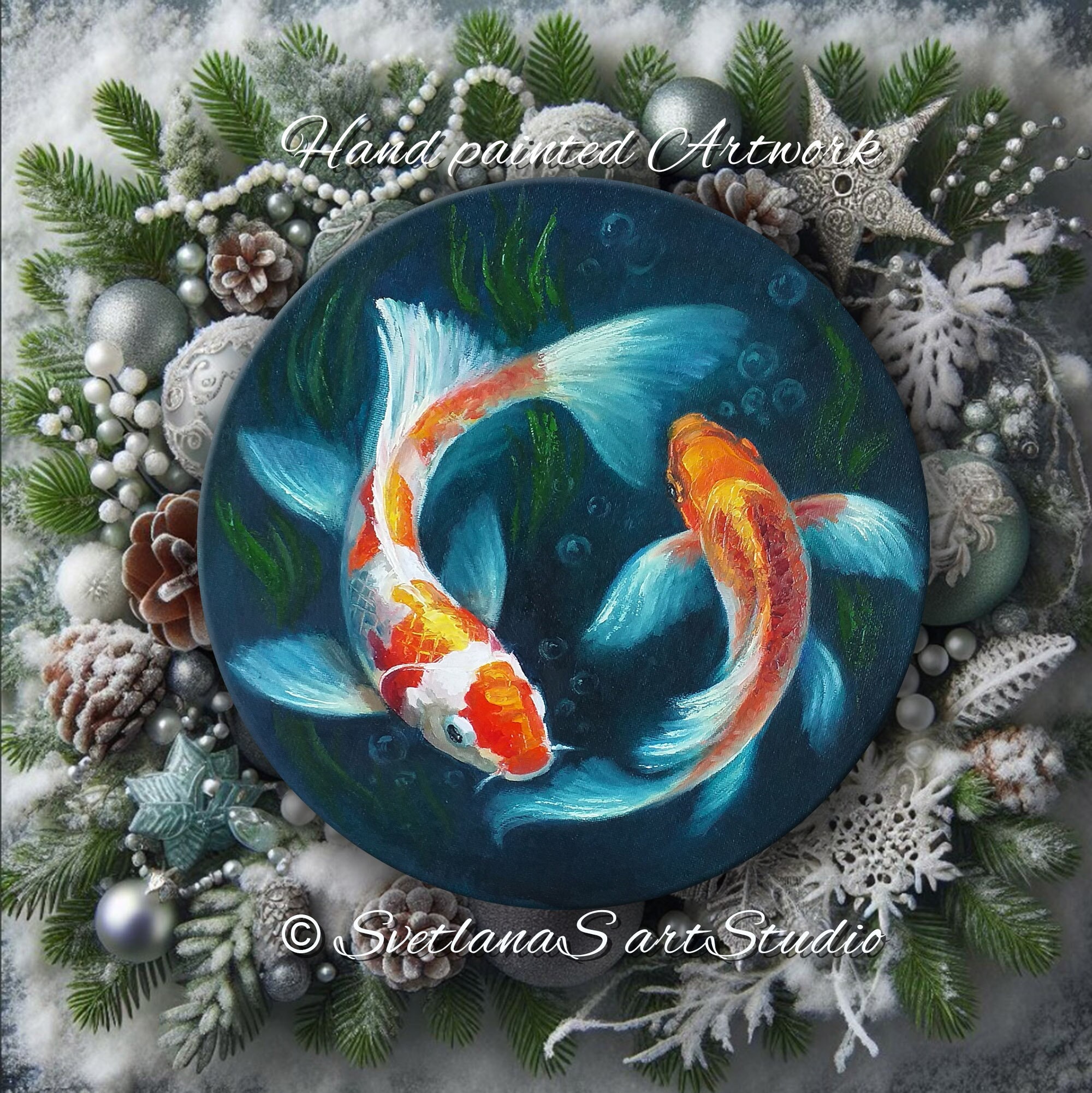 『白と金の鯉』F10 油彩画 oil painting art 白と金の鯉』F10 油彩画 oil painting art Golden carp Japanese Koi