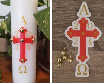 Sticker + "Wax Nails" - 2024 Easter Paschal Candle Vinyl Sticker with 5 Gold Push Pin "Wax Nails"