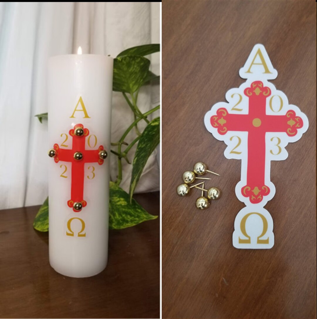 Easter Paschal Candle Vinyl Sticker 2023 With 5 Gold Push Pin Etsy