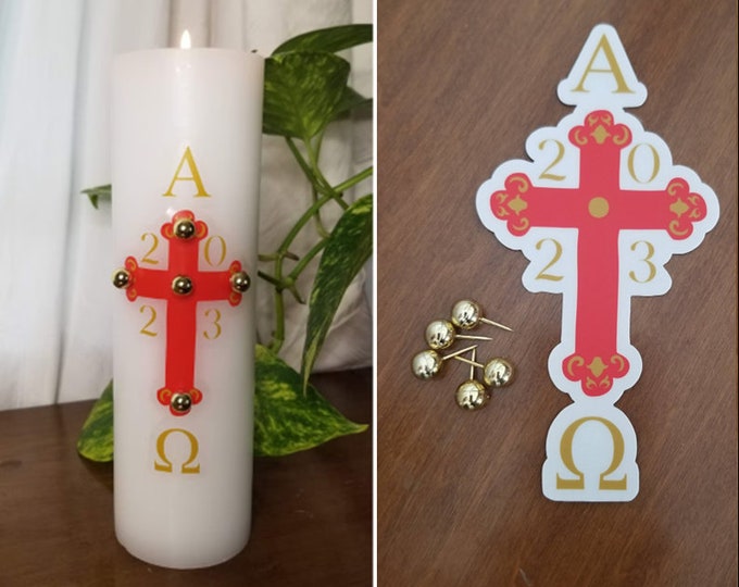 Easter Paschal Candle Vinyl Sticker 2023 With 5 Gold Push Pin wax Nails