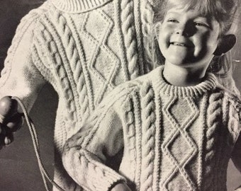 Knitting Pattern Childrens Classic Aran Sweater Size 24 to 32 inches