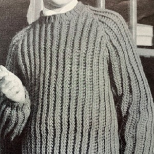 Knitting Pattern Childrens Fishermans Rib Sweater in Chunky Yarn Size 26 to 36. In ENGLISH only.