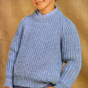 Knitting Pattern Childrens Easy Knit Fisherman&#39;s Rib Aran Sweater Raglan Sleeves Size 24 to 30 ins downloadable pdf, in ENGLISH only