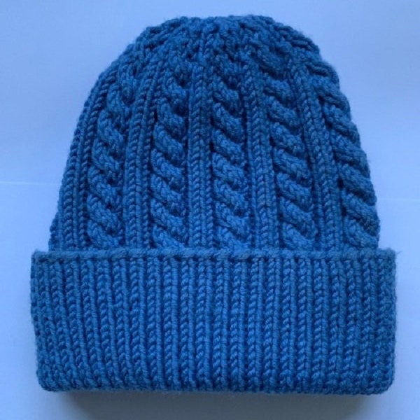 Knitting Pattern Hat Cable Pattern Optional Pompom in Aran Yarn 3 Sizes to fit Teen, Lady, Man downloadable pdf, available in ENGLISH only