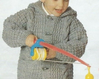 Knitting Pattern Childrens Jacket with Hood or Collar in Chunky Yarn Size 20 to 30 inches