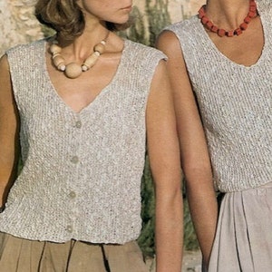 Knitting Pattern Ladies or Girls Stylish Linen Look Vest Top and Waistcoat Sizes 32 to 38 inches