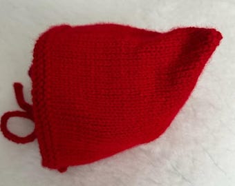 Baby Pixie Bonnet / Hat & Mittens (on cord) Premium Acrylic Aran yarn, Machine washable 3 Sizes  0-3,  3-6, or 6-12 months Colour of choice