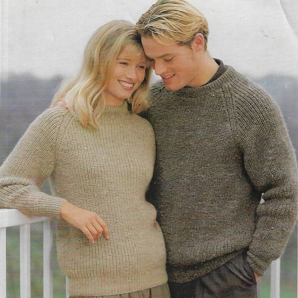 Knitting Pattern Ladies Mens Children's Classic Easy Knit Rib Sweater with Crew Neck in DK Yarn Size 24 to 46 ins