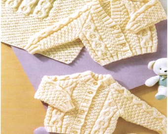 Knitting Pattern Aran Baby Cardigan to fit Size 12 to 22 ins and Blanket Size 18 x 24 ins downloadable pdf, available in ENGLISH ONLY