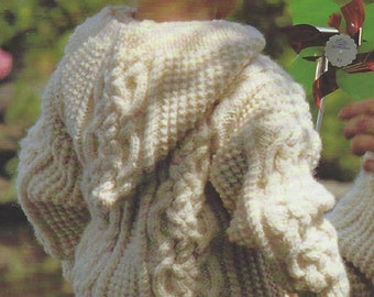 Knitting Pattern Childrens Aran Cardigan Jacket with Hood and Pockets Size 20 to 26 inches