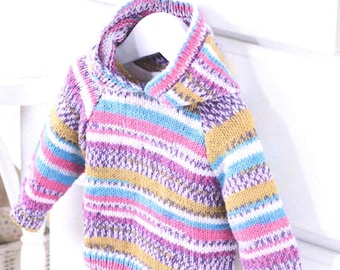 Knitting Pattern Childrens Easy Knit Hooded Sweater in DK to Fit Age Birth to 3 Years pdf in ENGLISH ONLY