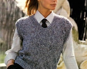 Knitting Pattern Ladies Easy Knit Waistcoat Slipover Sleeveless Vest in Chunky Size 32 to 42 ins downloadable pdf, available in ENGLISH only
