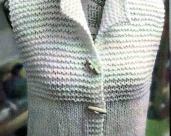 Knitting Pattern Ladies or Girls Sleeveless Waistcoat with Collar Chunky Yarn Size 32-36 ins downloadable pdf, available in ENGLISH only