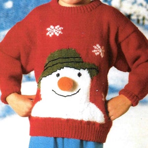 Knitting Pattern Childrens Snowman Sweater in DK Yarn Size 22 to 30 ins downloadable pdf in ENGLISH only